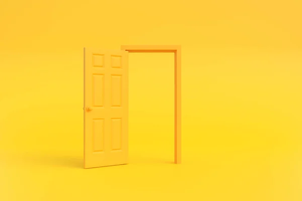 Ανοίξτε Κίτρινη Πόρτα Ένα Δωμάτιο Κίτρινο Φόντο Στοιχείο Αρχιτεκτονικού Σχεδιασμού — Φωτογραφία Αρχείου