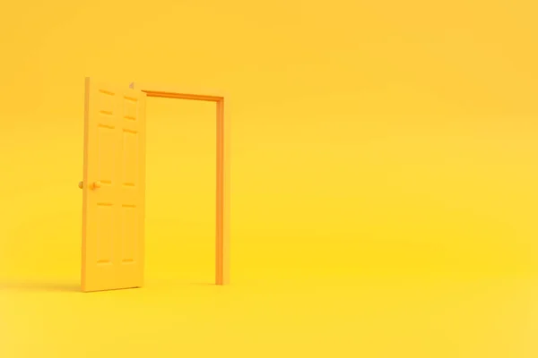黄色の背景を持つ部屋で黄色のドアを開きます 建築設計要素 最小限の創造的な概念 3Dレンダリング3Dイラスト — ストック写真