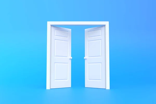 Двомісні Двері Відкриті Синьому Фоні Кімнати Архітектурний Елемент Дизайну Мінімальна — стокове фото