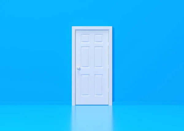 Closed White Door Blue Background Room Architectural Design Element Minimal — Stock Photo, Image