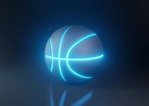 Basketbal Met Futuristisch Blauw Gloeiende Neon Lichten Een Donkere Achtergrond — Stockfoto