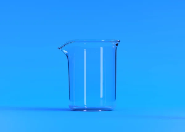 青い背景に空のビーカー 化学フラスコ 研究室用ガラス製品 最小限のコンセプト 3Dレンダリング図 — ストック写真