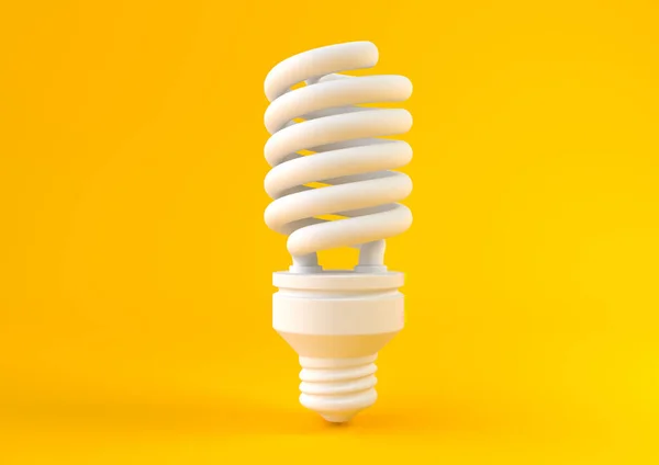 노란색 배경에 형광등 전구를 저장하는 에너지 개념이죠 렌더링 일러스트 — 스톡 사진