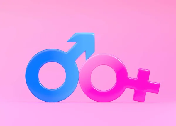 Mannelijke Vrouwelijke Symbolen Felroze Achtergrond Pastelkleuren Minimalistisch Concept Seksuele Symbolen — Stockfoto