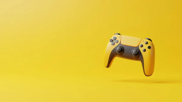 Gamepad Voador Fundo Amarelo Com Espaço Cópia Joystick Para Videogame — Fotografia de Stock