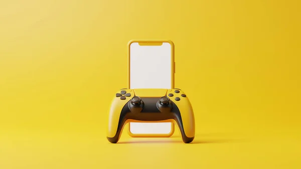 Gamepad Телефон Жовтому Тлі Копіювальним Простором Джойстик Відеоігор Контролер Гри — стокове фото