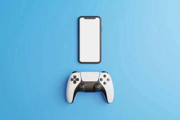 Gamepad Telefone Fundo Azul Com Espaço Cópia Joystick Para Videogame — Fotografia de Stock