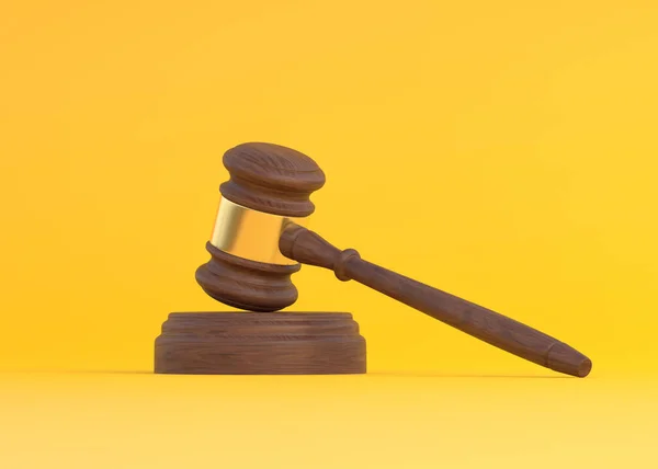 Wood Judge Gavel Yellow Background Payment Legal Education Bidding Auctions — Stock Photo, Image
