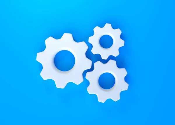 青の背景にギアのシンボル 最小限のアイデアコンセプト 3Dレンダリング 3Dイラスト — ストック写真
