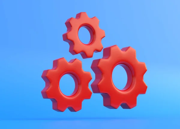 Red Gears Blue Background Minimal Idea Concept Rendering Illustration — Stock Photo, Image