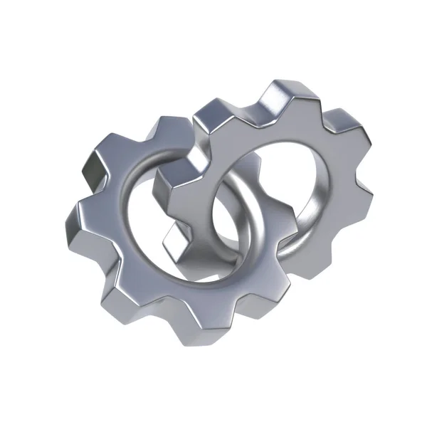 Two Steel Gears Isolated White Background Rendering Illustration — Stock Photo, Image