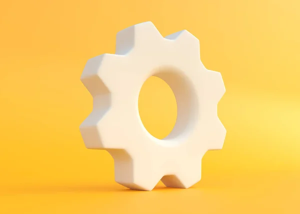 黄色い背景のギア 最小限のアイデアコンセプト 3Dレンダリング 3Dイラスト — ストック写真