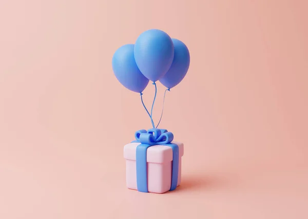 Gift Box Balloons Pastel Pink Background Holiday Decoration Festive Gift — Stock Photo, Image