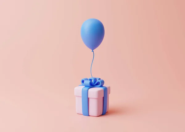 Caixa Presente Balão Fundo Rosa Pastel Decoração Férias Presente Festivo — Fotografia de Stock