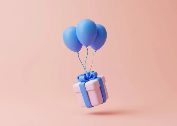 Κουτί Δώρου Και Μπαλόνια Παστέλ Ροζ Φόντο Διακόσμηση Διακοπών Εορταστική — Φωτογραφία Αρχείου