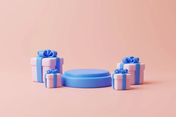软糖和礼品盒在粉红的背景上 假日装饰 节日礼物惊喜 最低限度的创意概念 3D渲染说明 — 图库照片