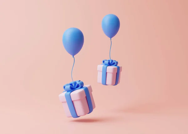 Cadeaudoosjes Ballonnen Pastelroze Achtergrond Vakantie Decoratie Feestelijke Verrassing Minimalistisch Creatief — Stockfoto