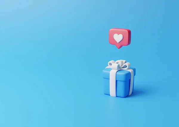 Coffret Cadeau Avec Une Icône Comme Coeur Sur Fond Bleu — Photo