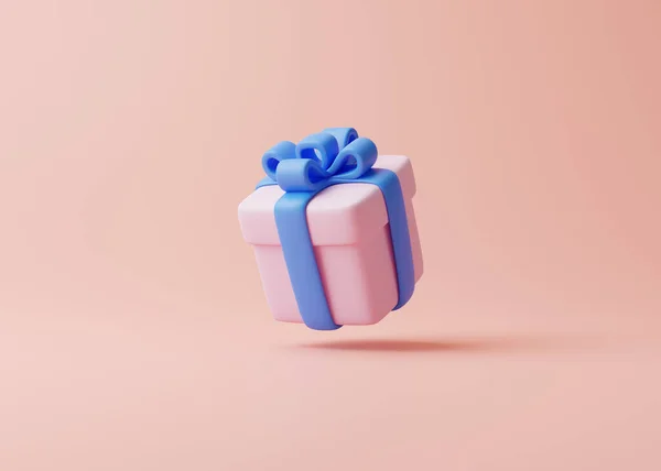 Geschenkschachtel Fliegen Auf Einem Pastellrosa Hintergrund Feiertagsdekoration Festliche Geschenküberraschung Minimalistisches — Stockfoto