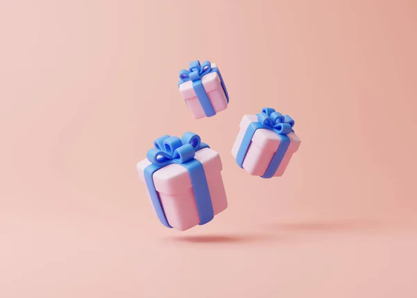 Geschenkschachteln Fliegen Auf Pastellrosa Hintergrund Feiertagsdekoration Festliche Geschenküberraschung Minimalistisches Kreatives — Stockfoto