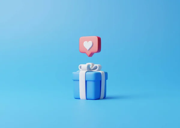 Gift Box Icon Heart Blue Background Simple Minimal Design Rendering — Stock Photo, Image