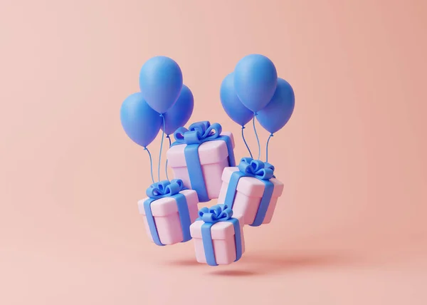 Caixas Presente Balões Fundo Rosa Pastel Decoração Férias Presente Festivo — Fotografia de Stock