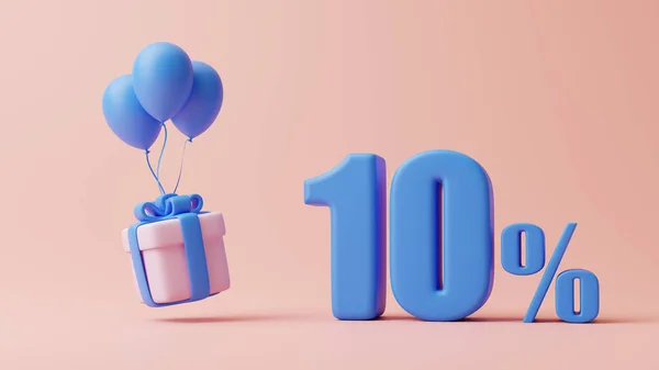 Κουτί Δώρων Μπαλόνια Και Δέκα Τοις Εκατό Σημάδι Παστέλ Ροζ — Φωτογραφία Αρχείου