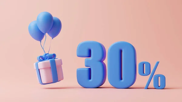 Geschenkverpackung Luftballons Und Dreißig Prozent Zeichen Auf Pastellrosa Hintergrund Feiertagsdekoration — Stockfoto