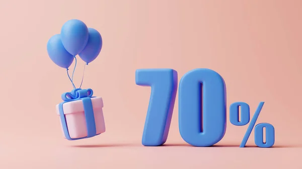 Caixa Presente Balões Sinal Setenta Por Cento Fundo Rosa Pastel — Fotografia de Stock