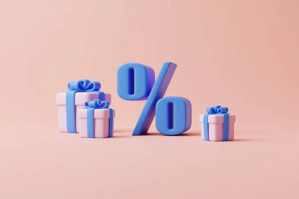 Gift Boxes Percent Sign Pastel Pink Background Holiday Decoration Festive — Stock Photo, Image