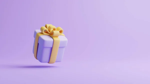 礼品盒在紫色的背景上飘扬 假日装饰 节日礼物惊喜 最低限度的创意概念 3D渲染说明 — 图库照片