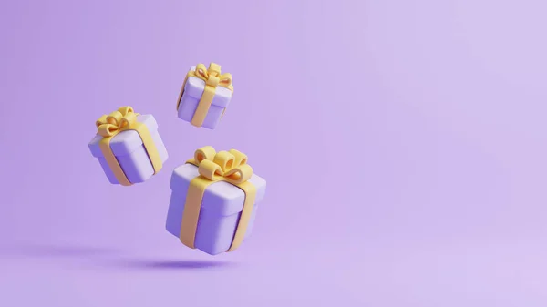 Подарочные Коробки Летают Пастельно Фиолетовом Фоне Праздничное Оформление Праздничный Подарок — стоковое фото
