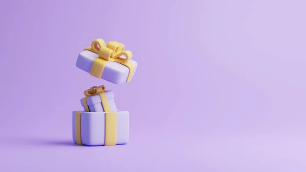 Coffrets Cadeaux Sur Fond Violet Pastel Décoration Vacances Cadeau Surprise — Photo