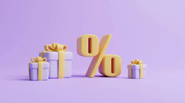 Gift Boxes Percent Sign Pastel Purple Background Holiday Decoration Festive — Stock Photo, Image