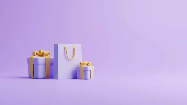 Подарункові Коробки Сумка Покупок Пастельно Фіолетовому Тлі Святкові Прикраси Святковий — стокове фото
