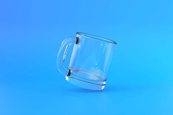 Стеклянная Чашка Пустая Кружка Кофе Напитков Чая Синем Фоне Минимальная — стоковое фото