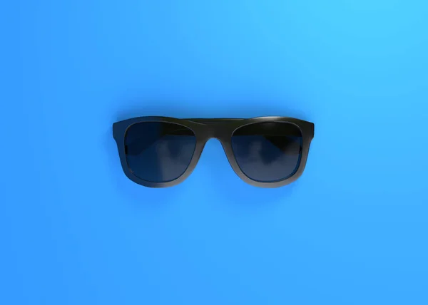 Gafas Sol Negras Sobre Fondo Azul Vista Superior Concepto Creativo — Foto de Stock