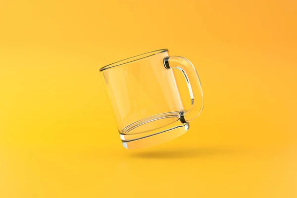 Стеклянная Чашка Пустая Кружка Кофе Напитков Чая Желтом Фоне Минимальная — стоковое фото