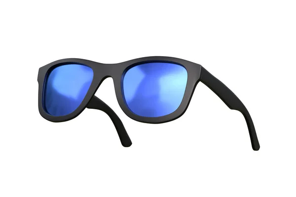 Óculos Moda Preta Lente Óptica Azul Isolada Fundo Branco Renderização — Fotografia de Stock