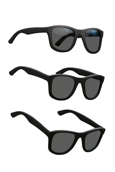 白い背景に隔離された黒い眼鏡のセット 3Dレンダリング3Dイラスト — ストック写真