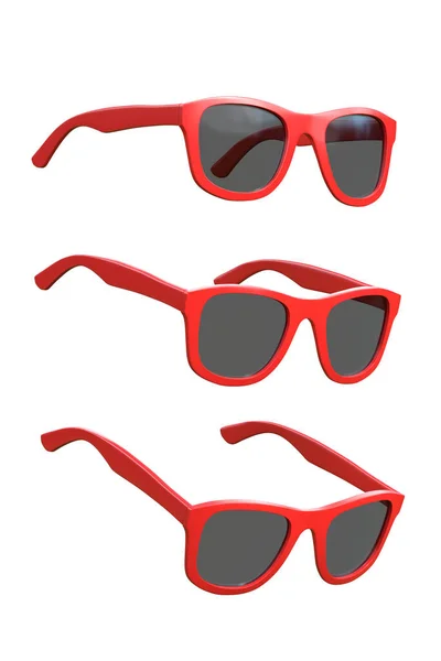 白い背景に隔離された赤い眼鏡のセット 3Dレンダリング3Dイラスト — ストック写真