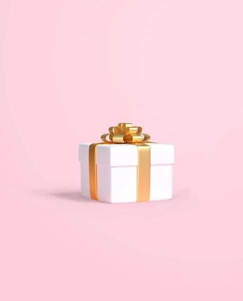 Caixa Presente Com Fita Ouro Fundo Rosa Pastel Para Espaço — Fotografia de Stock
