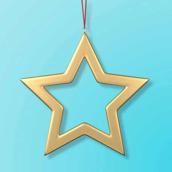 Goldener Stern Auf Leuchtend Blauem Hintergrund Weihnachten Minimale Konzeptidee Darstellung — Stockfoto