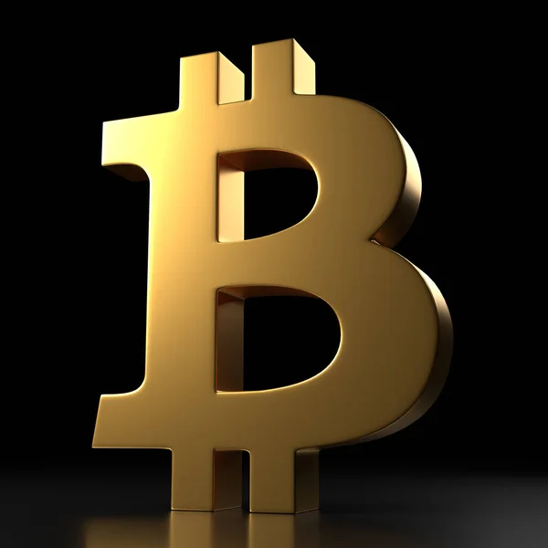 Golden Bitcoin Sign Isolated Black Background Rendering Illustration — Stock Photo, Image