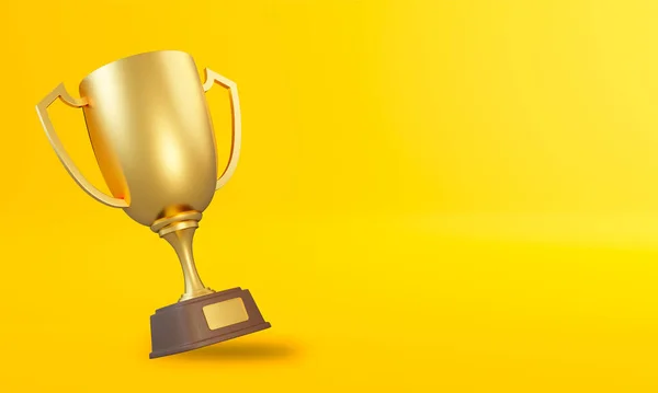 Trofeeënbeker Gele Achtergrond Sporttoernooiprijs Gouden Beker Overwinningsconcept Weergave Illustratie — Stockfoto