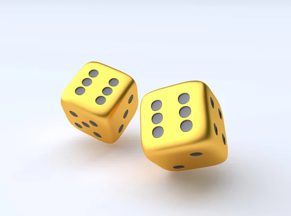 Cubes Dice Two Golden White Background Render Illustration — Stock Photo, Image