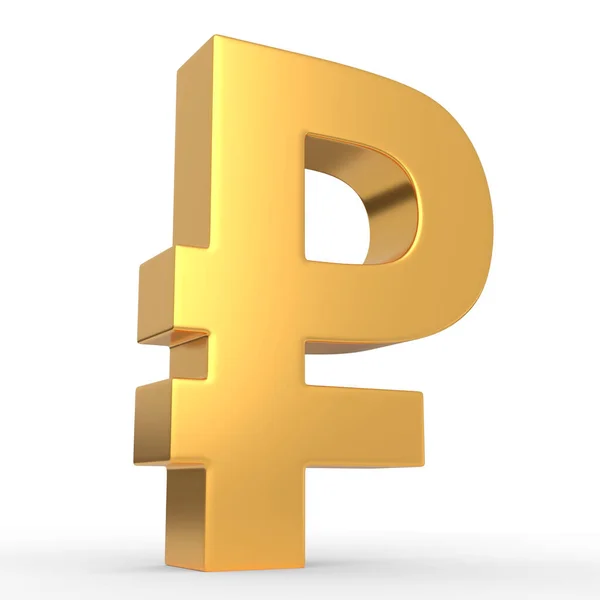 Sinal Rublo Dourado Isolado Fundo Branco Ilustração Renderização — Fotografia de Stock