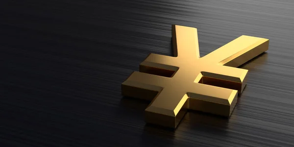 Goldenes Yen Zeichen Liegt Auf Dunklem Chrom Hintergrund Darstellung — Stockfoto