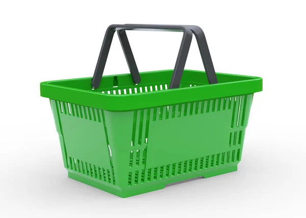 白い背景に隔離された緑の空のショッピングバスケット 3Dレンダリング図 — ストック写真