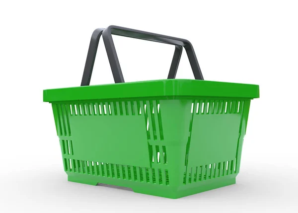 Beyaz Arka Planda Yeşil Boş Alışveriş Sepeti Resimleme — Stok fotoğraf